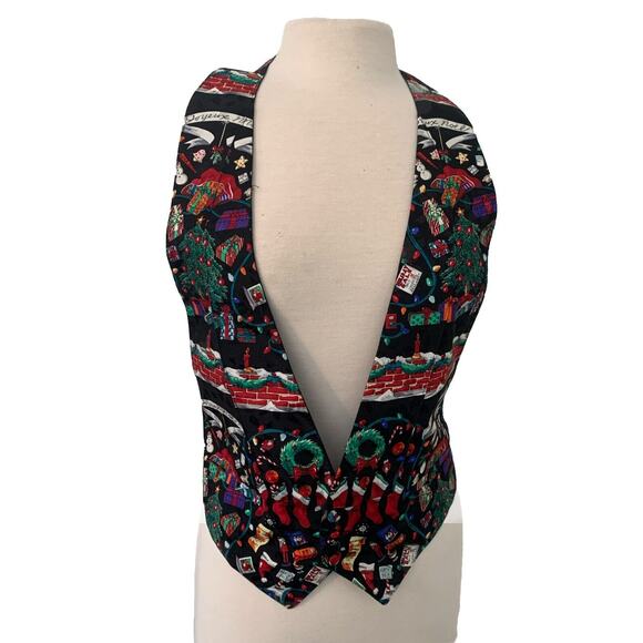 Vtg Nicole Miller 100% Silk Adjustable Waist Coat Christmas Pattern HTF - Picture 1 of 10